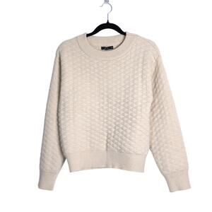 DELUC Pop Quilted Sweater Beige Crew Neck Long Sleeve Pullover Women's S